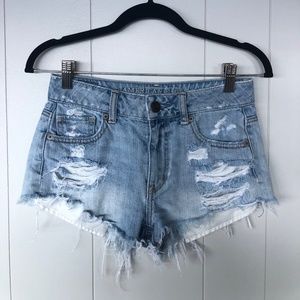 light wash distressed denim shorts